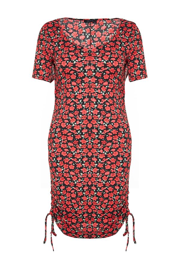 Trendyol Trendyol крива черен цветен модел плетена рокля с подигравателни детайли отстрани и монтаж