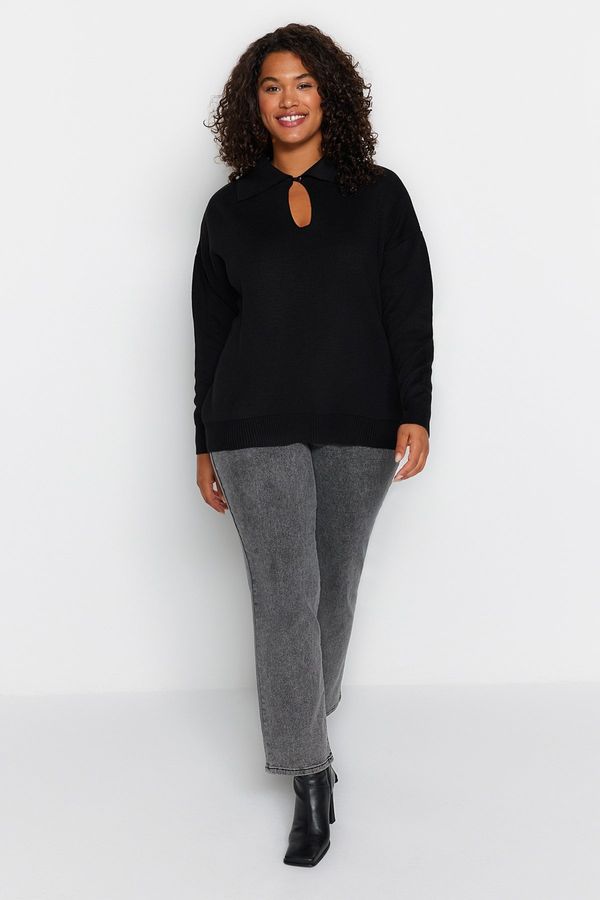 Trendyol Trendyol крива черен фронт подробни трикотаж пуловер