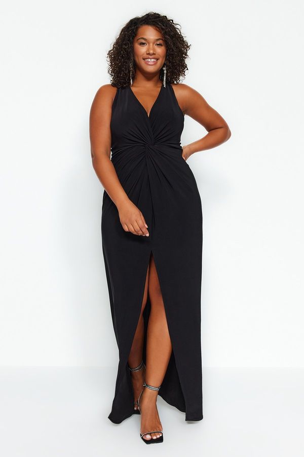 Trendyol Trendyol крива черен прав смяна Midi плета плюс размер рокля
