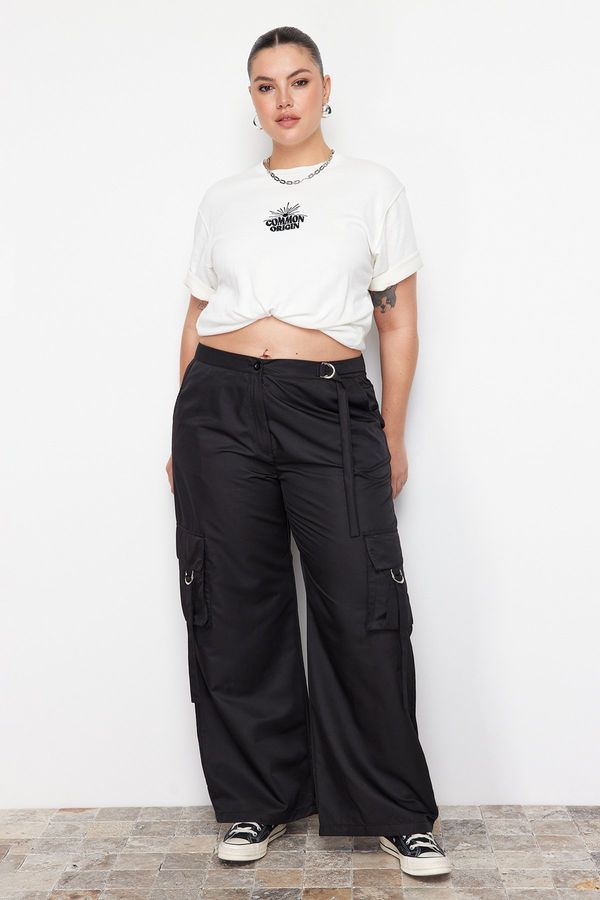 Trendyol Trendyol крива черен широк крак парашут тъкани панталони