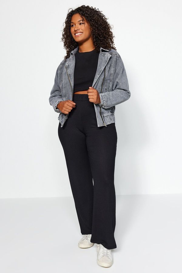 Trendyol Trendyol крива черен широк крак трикотажни панталони