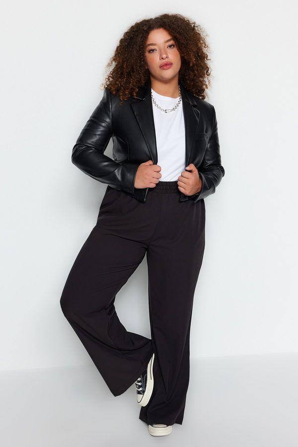 Trendyol Trendyol крива черен широк нарязани поток тъкани панталони