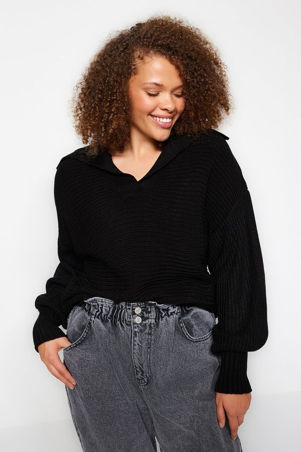 Trendyol Trendyol крива черен широк яка трикотаж пуловер