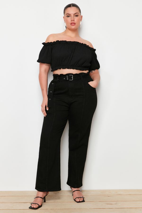 Trendyol Trendyol крива черен висока талия колан Stright годни дънки