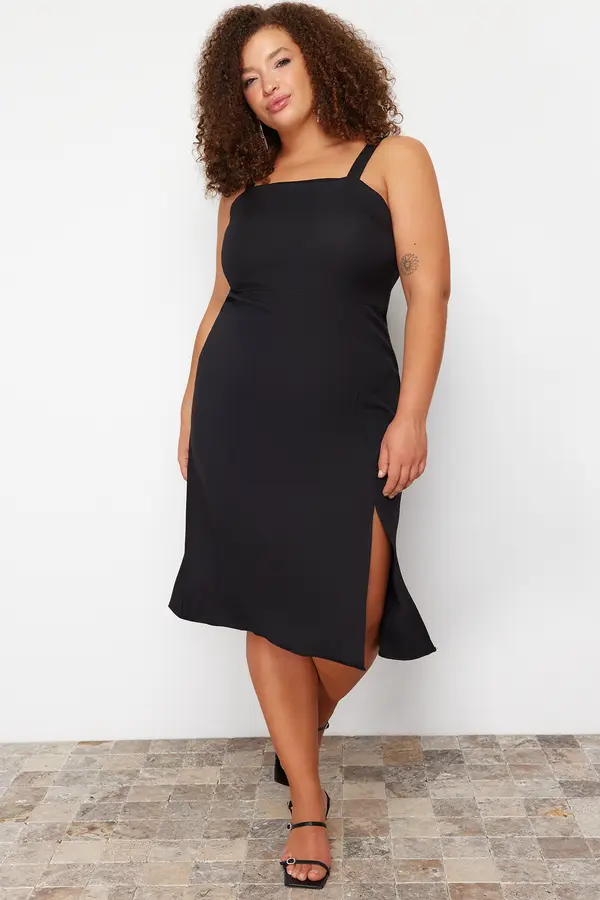 Trendyol Trendyol крива черна тъкани цепка рокля