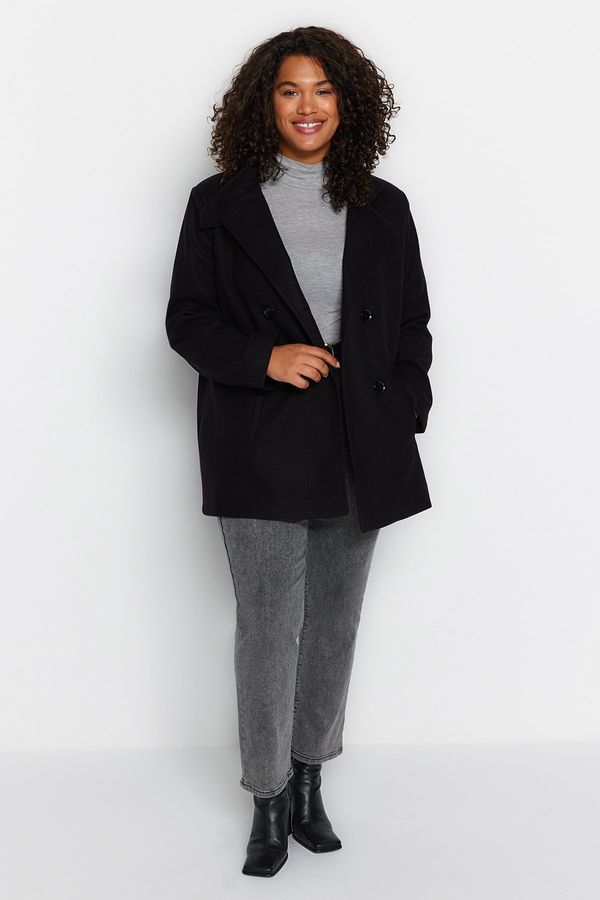 Trendyol Trendyol крива черно двойно затворено стоящо яка палто
