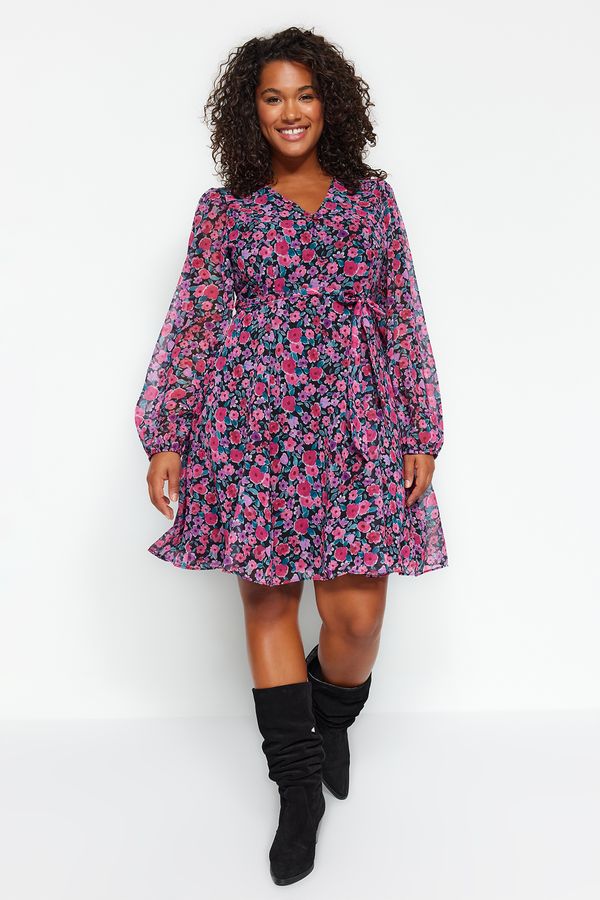 Trendyol Trendyol крива флорални шарени v-образно деколте тъкани рокля