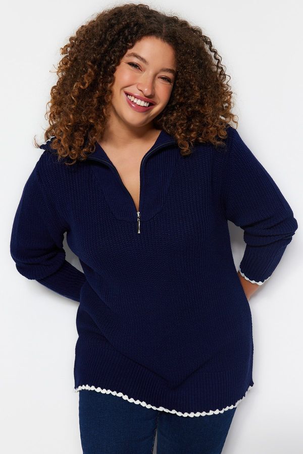 Trendyol Trendyol крива флот синьо трикотаж плюс размер пуловер