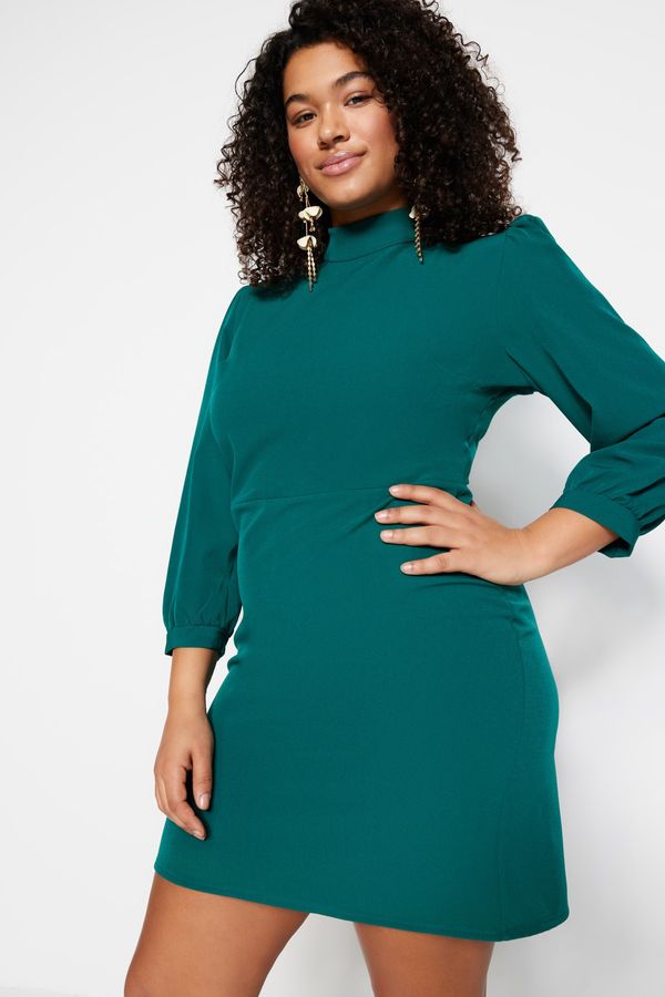 Trendyol Trendyol крива изумрудено зелено A-линия мини тъкани рокля