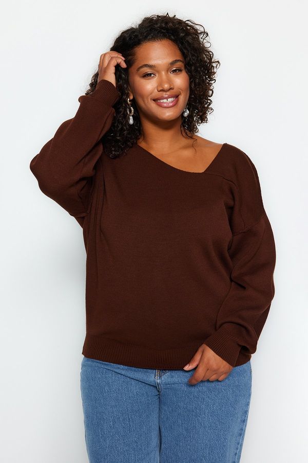 Trendyol Trendyol крива кафяв асиметрична яка трикотаж пуловер