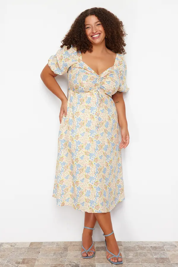 Trendyol Trendyol крива многоцветен цветен печат тъкани рокля