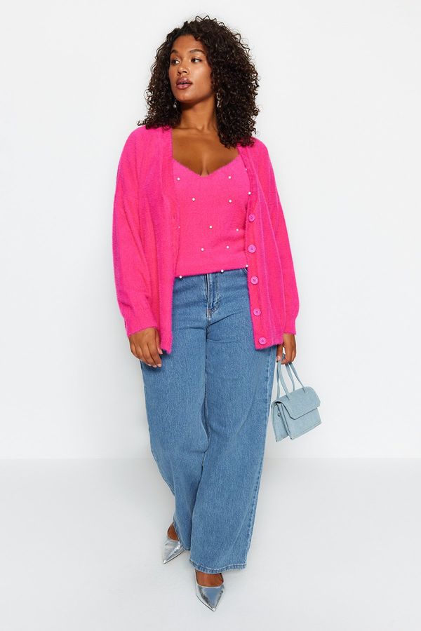 Trendyol Trendyol крива розов камък подробни блуза-Cardier трикотаж костюм