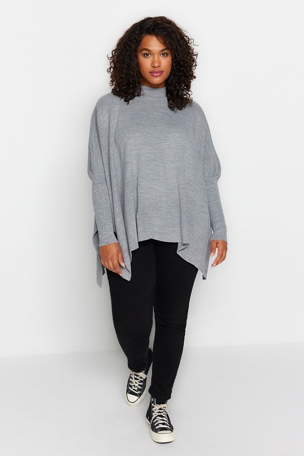 Trendyol Trendyol крива сив меланж цепка подробно трикотаж пуловер