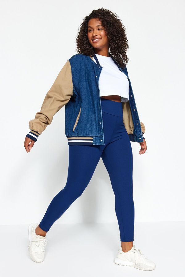 Trendyol Trendyol крива тъмно синьо оребрени плетени клинове