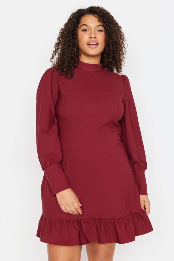 Trendyol Trendyol крива винено червено с постоянна пола, волани, тъкани рокля