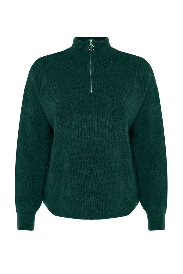 Trendyol Trendyol крива зелен цип нагоре трикотаж пуловер
