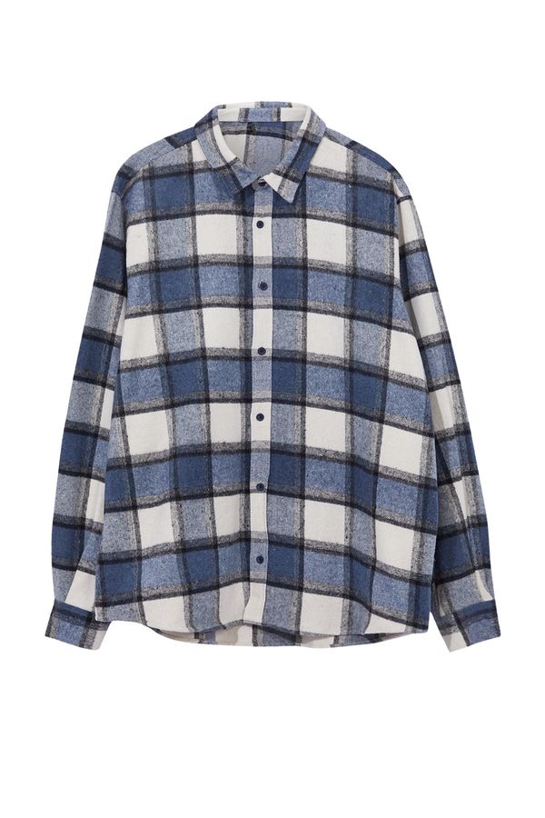 Trendyol Trendyol Large Size Navy Blue Winter Checkered Lumberjack Shirt