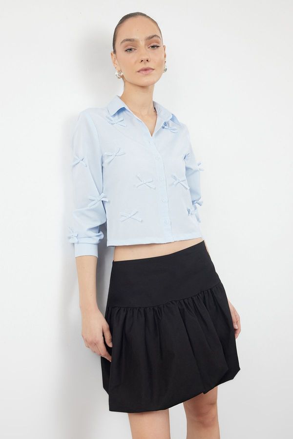 Trendyol Trendyol Light Blue Ribbon Detailed Regular Fit Woven Shirt
