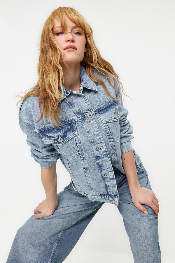 Trendyol Trendyol Light Blue Trucker Oversize Denim Jacket