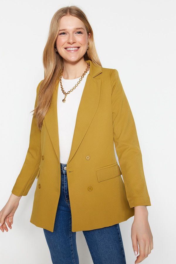 Trendyol Trendyol Light Brown Regular Lined Double Breasted Closure Button Detailed Woven Blazer Jacket