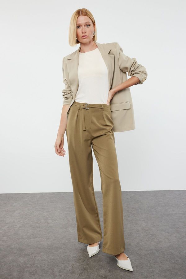 Trendyol Trendyol Light Khaki Belt Detailed Straight Cut Trousers