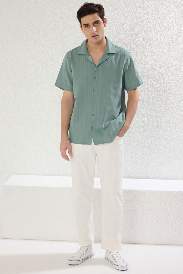 Trendyol Trendyol Light Khaki Regular Fit Textured Summer Linen Look Shirt