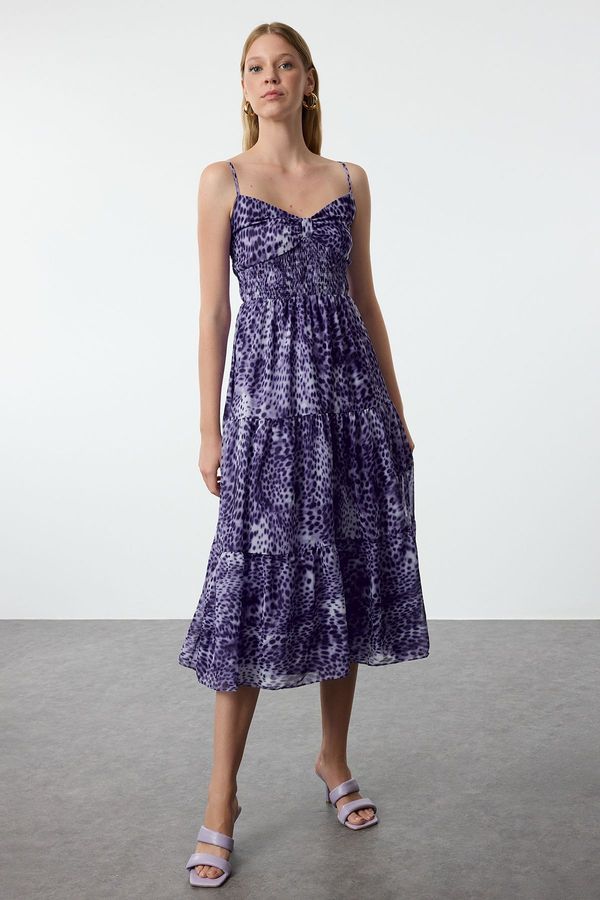 Trendyol Trendyol Lilac Animal Patterned Skater Midi Woven Dress