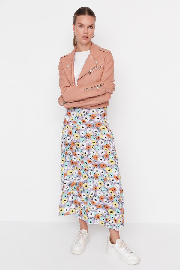 Trendyol Trendyol Lilac Floral Pattern High Waist Viscose Skirt