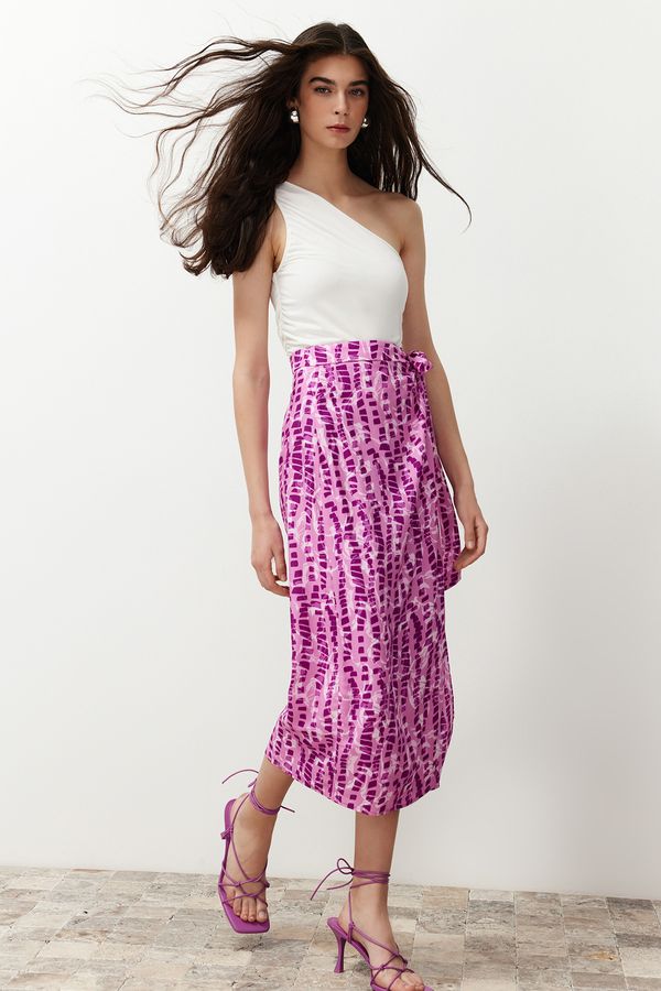 Trendyol Trendyol Lilac Floral Pattern Viscose Fabric Midi Woven Skirt