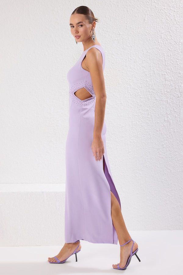 Trendyol Trendyol Lilac Straight Cut Out Stone Print Woven Finike Maxi Evening Dress & Homecoming Dress