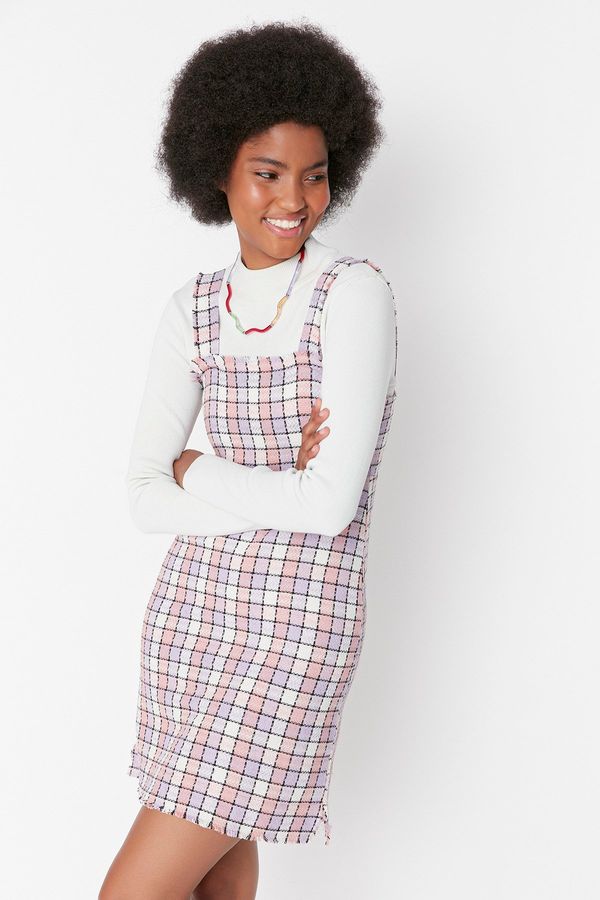 Trendyol Trendyol Lilac Tassel Detailed Gilet Tweed Super Mini Dress