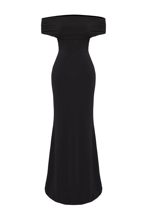 Trendyol Trendyol Limited Edition Black Knitted Evening Dress with Transparent Back Detail