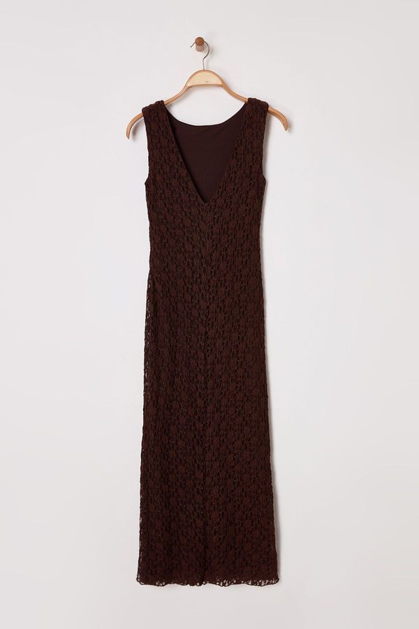 Trendyol Trendyol Limited Edition Brown Lace Bodycon Stretchy Knit Dress