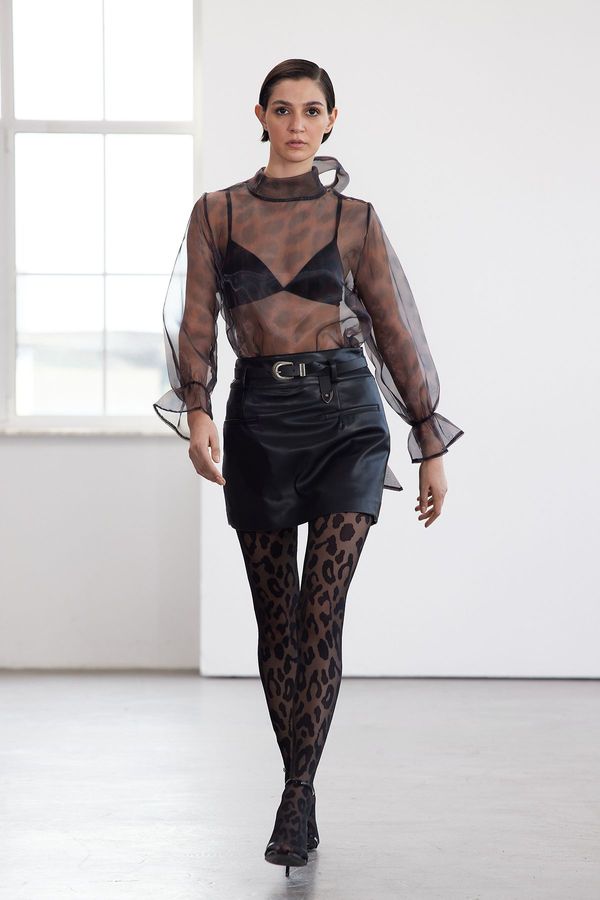Trendyol Trendyol Limited Edition Brown Leopard Patterned Transparent Woven Blouse