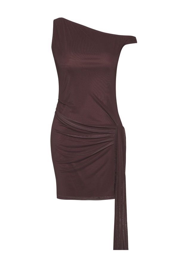 Trendyol Trendyol Limited Edition Brown Plain Asymmetric Bodycone/Fits Mini Knit Dress