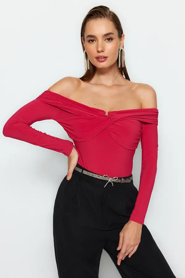 Trendyol Trendyol Limited Edition Fuchsia Snap Knitted Bodysuit