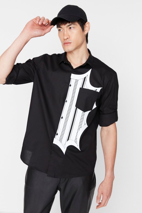 Trendyol Trendyol Limited Edition Men's Black Regular Fit Printed Shirt
