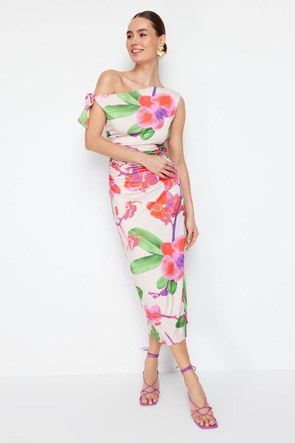 Trendyol Trendyol Limited Edition Multicolor Floral Printed Knitted Maxi Stretch Dress