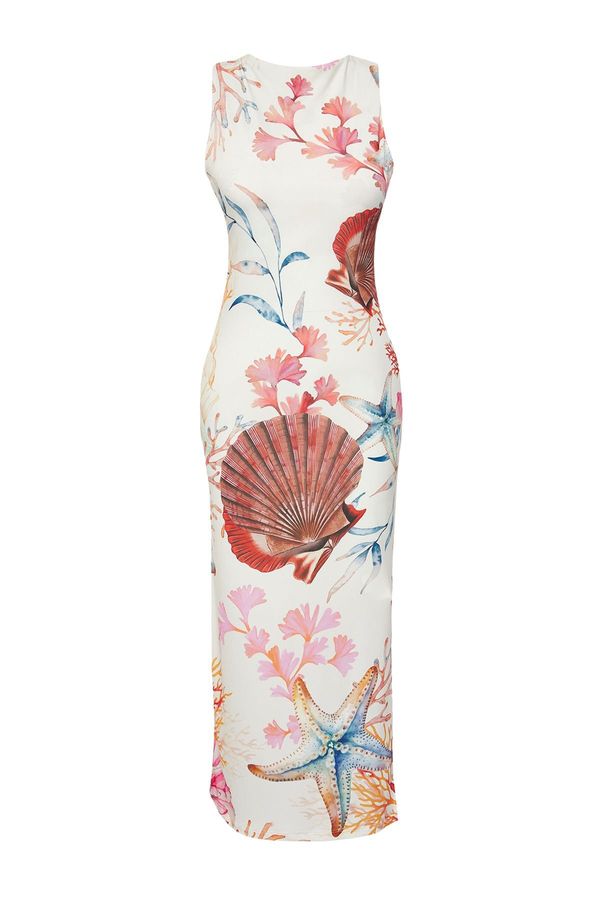 Trendyol Trendyol Limited Edition Multicoloured Printed Back Detail Bodycon Maxi Stretch Knit Dress