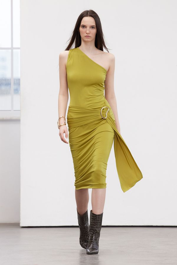 Trendyol Trendyol Limited Edition Oil Green Accessory Detail Maxi Elastic Knitted Dress