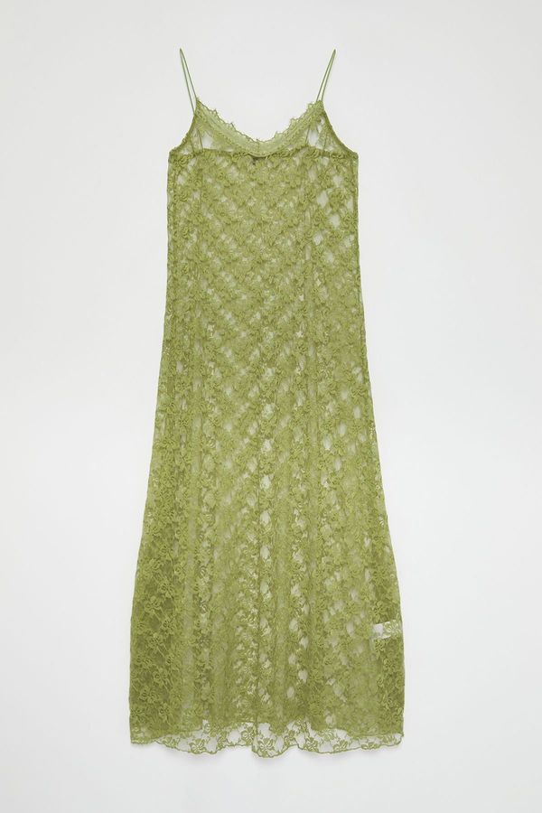 Trendyol Trendyol Limited Edition Oil Green Lace Strappy A-Line Maxi Stretch Knit Dress