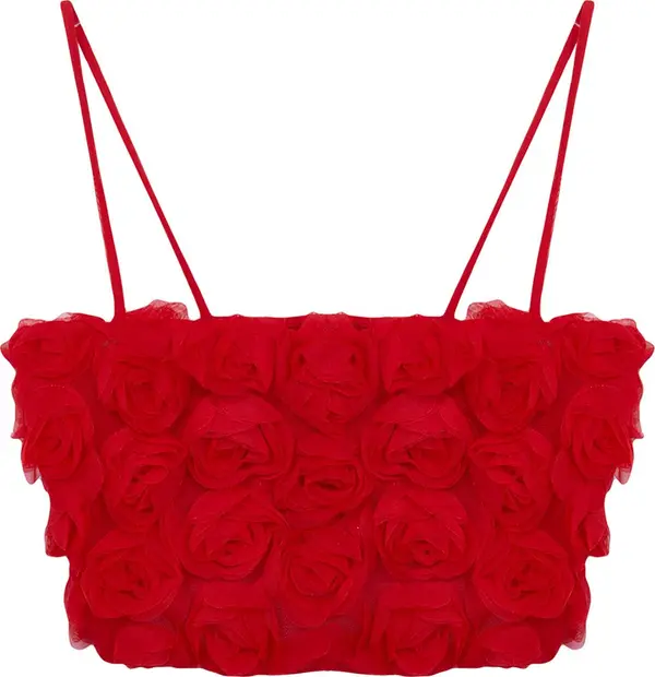 Trendyol Trendyol Limited Edition Red 3D Floral Crop Bustier