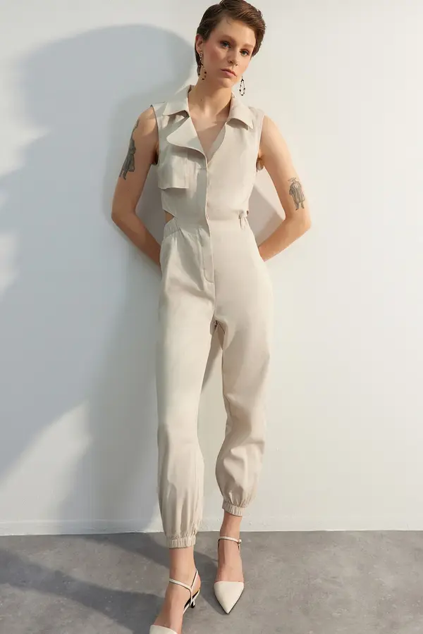 Trendyol Trendyol Limited Edition Stone Window Detailed Maxi Woven Jumpsuit