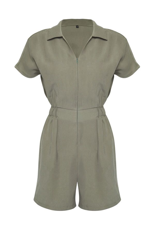 Trendyol Trendyol Limited Khaki Elastic Waist Zipper Detail Mini Jumpsuit