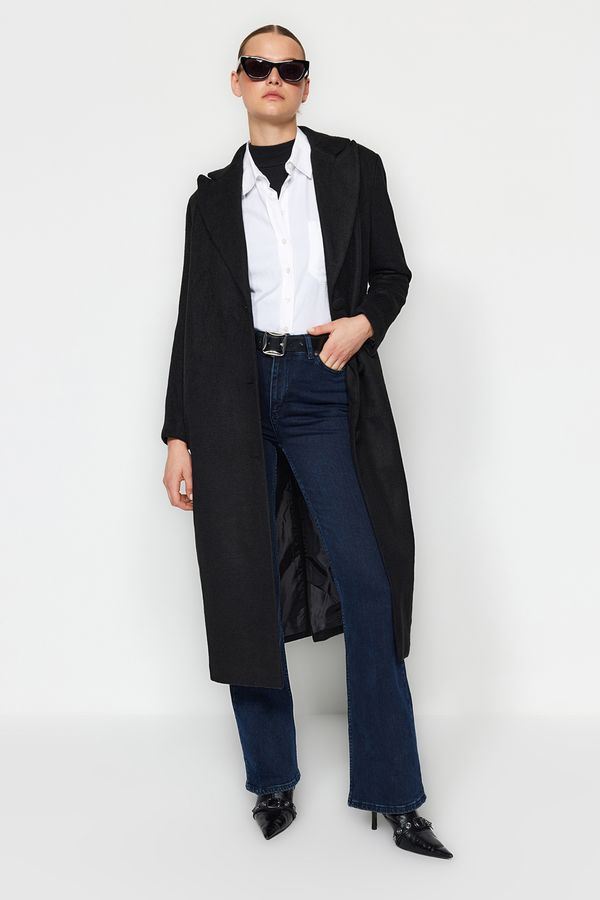Trendyol Trendyol лимитирана серия черен извънгабаритни широк нарязани вълнен палто