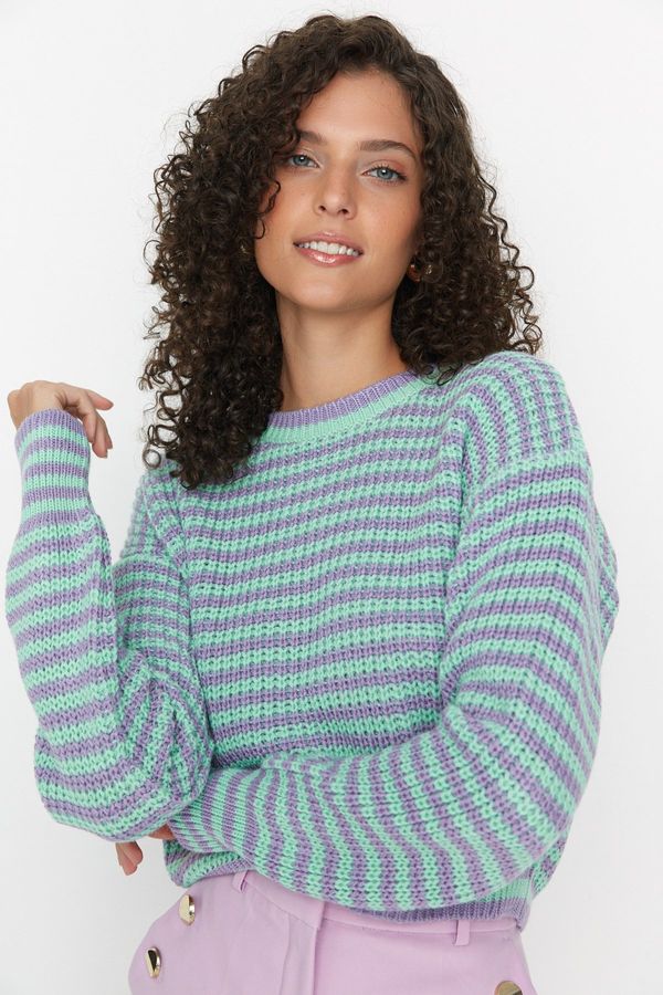 Trendyol Trendyol люляк Crop раирани трикотаж пуловер
