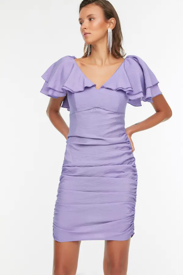 Trendyol Trendyol люляк Shirred подробна вечерна рокля