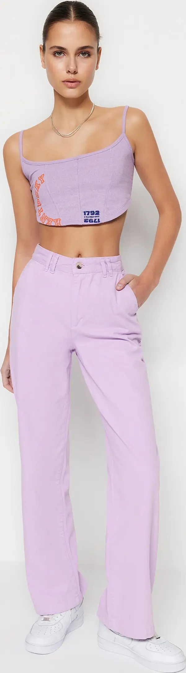 Trendyol Trendyol люляк висока талия широк крак дънки панталони