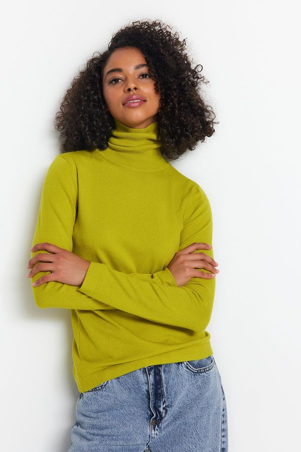 Trendyol Trendyol масло зелен премия/специална прежда стендъп яка основни трикотаж пуловер
