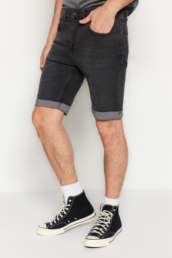 Trendyol Trendyol Men's Casual Zippered Denim Anthracite Skinny Fit Destroyed Shorts & Bermuda